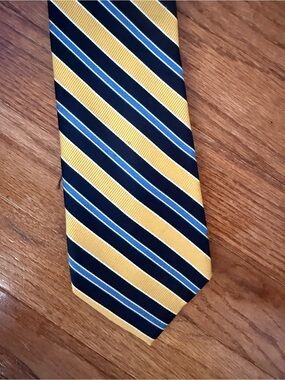 Jos. A. Bank Yellow, Navy & Light Blue Striped Tie 100% Silk